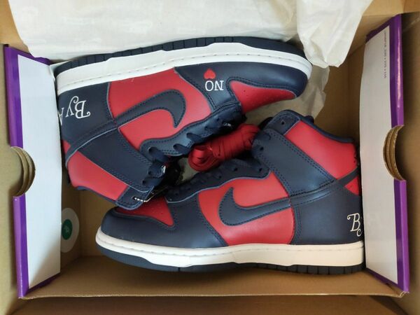 US6 24cm Supreme Nike SB Dunk High Supreme By Any Means Navy 赤 紺