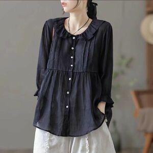  including in a package 1 ten thousand jpy free shipping #M-2XL size # tunic blouse shirt lady's thin easy plain stylish large size tops # navy blue 