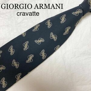 GIORGIO ARMANI cravatte ジョルジオアルマーニ　ネクタイ　総柄　シルク100% イタリア製　ダークネイビー　ビジネス