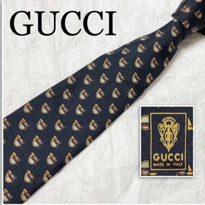 ■美品■ヴィンテージ■GUCCI オールドグッチ　ネクタイ　管楽器　ホルン　シェリーライン風　シルク100% イタリア製　ネイビー