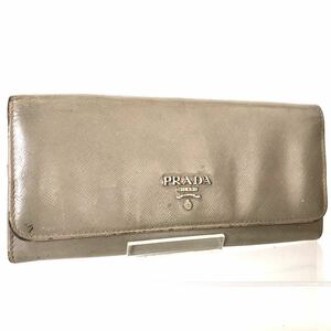 PRADA プラダ　ロングフラップ　長財布　サフィアーノレザー　ロゴ金具　ベージュ　ゴールド金具　ｗホック