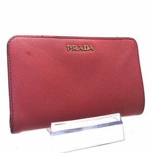 PRADA プラダ　サフィアーノレザー　二つ折り財布　ジップアラウンド　ロゴ金具　ピンク　ゴールド金具　刻印あり