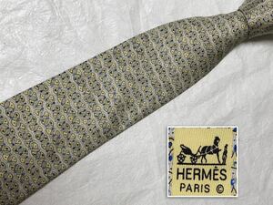 HERMES エルメス　ネクタイ　総柄 シルク100% フランス製 グレー