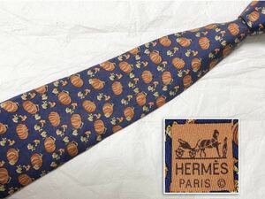 # прекрасный товар #HERMES Hermes галстук тыква тыква шелк 100% Франция производства темно-синий 