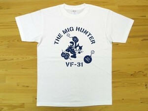 THE MIG HUNTER 白 5.6oz 半袖Tシャツ 紺 S ミリタリー トムキャット VFA-31 U.S. NAVY VF-31