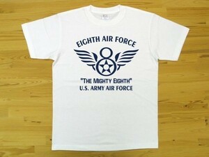 8th AIR FORCE 白 5.6oz 半袖Tシャツ 紺 L ミリタリー U.S. ARMY AIR FORCE the mighty eighth