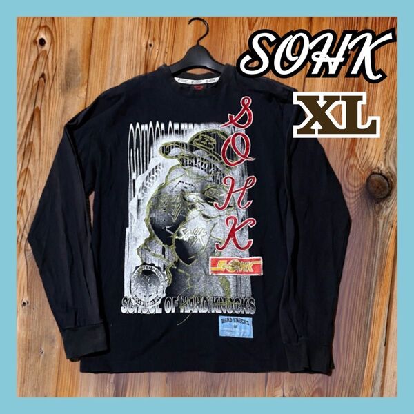 ★訳あり★レア★SOHK★ショック★ロンT XL 長袖 刺繍 メンズ 90s B系