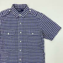 POLO RALPH LAUREN ギンガムチェック エポレット付 半袖シャツ ネイビー インド綿 Sサイズ ポロラルフローレン 紺タグ オールド 3070472_画像3