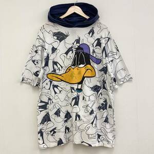 90s LOONEY TUNES ダフィーダック 総柄 フード付 半袖 Tシャツ VINTAGE ルーニーテューンズ WARNER BROS パーカー フーディー Tee 1240