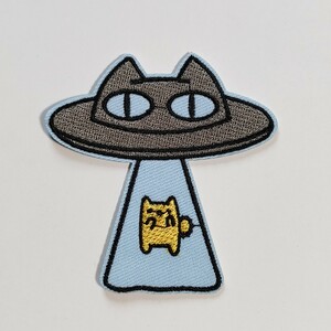 U-10【 アイロンワッペン 】猫 ネコ cat キャット UFO ユーフォー 未確認飛行物体 【 刺繍ワッペン 】