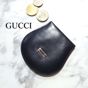 【良品】GUCCI グッチ Gロゴ コインケース 小銭入れ レザー ブラック 黒 蹄鉄型 【送料無料】