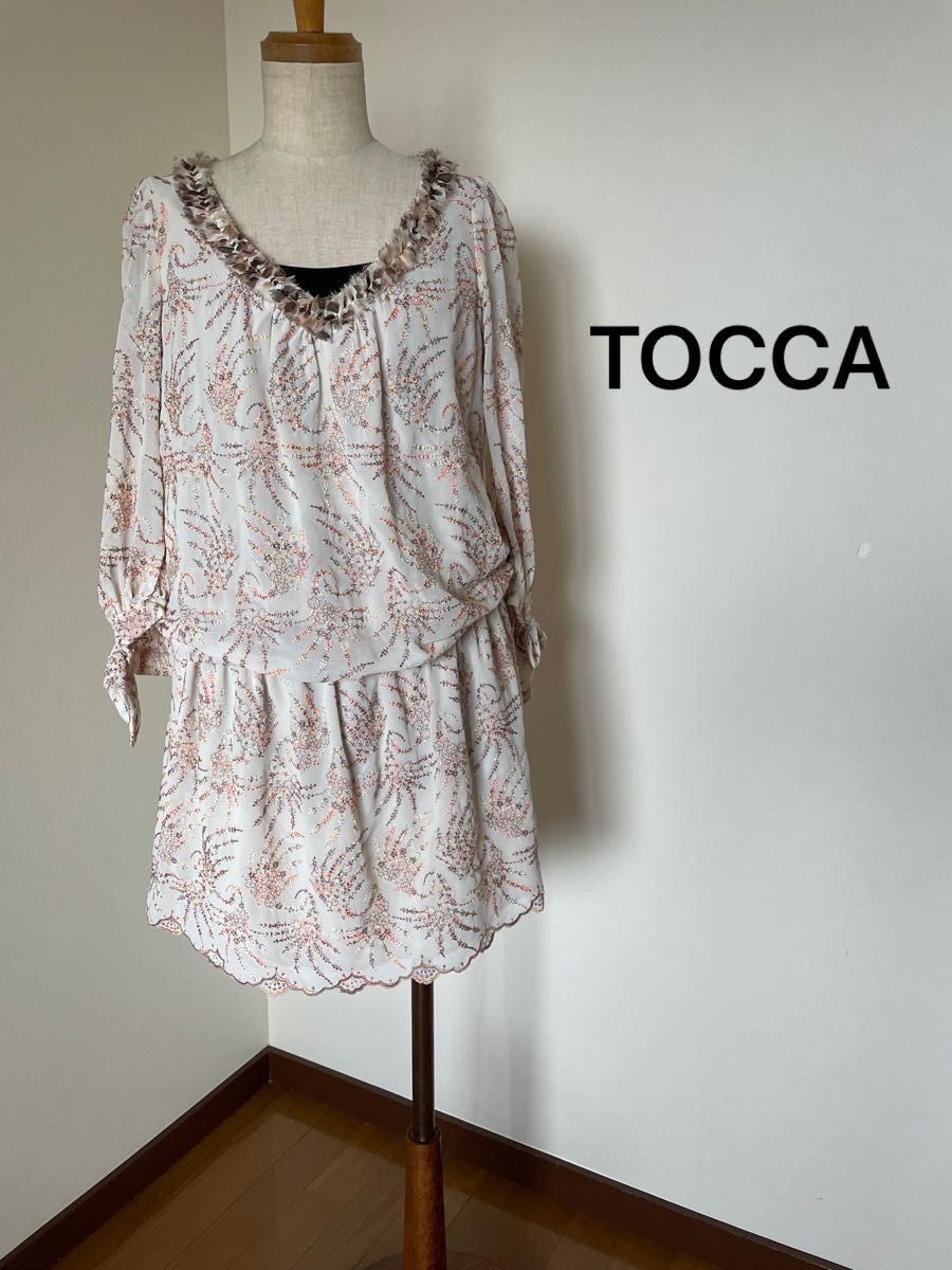 洗える TOCCA プリマドンナ フレアワンピース 総刺繍 花柄 0サイズ 
