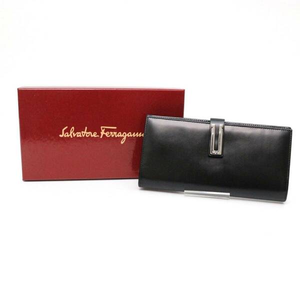 サルヴァトーレ フェラガモ IE-22 9257 長財布 ロングウォレット long wallet メタル ロック 本革 黒 ブラック black Salvatore Ferragamo