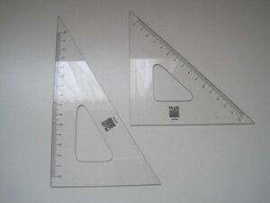 日本製15cm 三角定規 2個セット PLUS プラス 透明 クリア DRAWING TRIANGLES　ACRYL 2-18 40年以上前の品