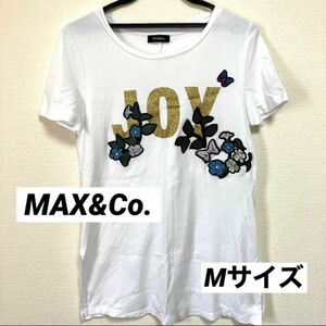 半袖 Tシャツ MAX&Co. M 刺繍 ワッペン 花柄 蝶 ラメ ゴールド プリントTシャツ