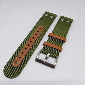  khaki 22mm rivet attaching canvas nylon leather strap Hamilton type wristwatch belt exchange for military Easy click type 