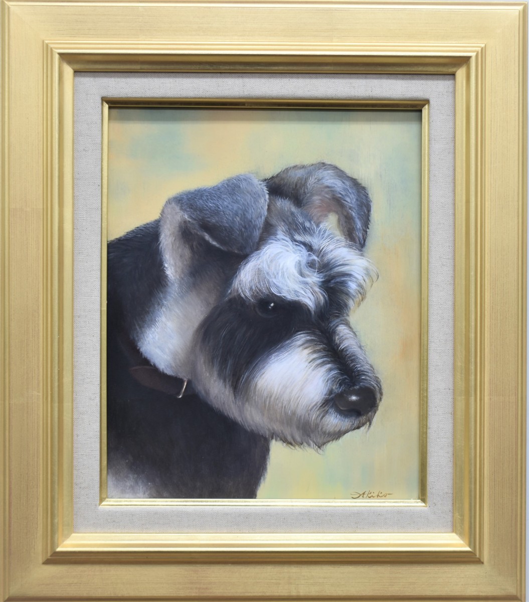 This is a painting of your beloved dog. You can feel the warm gaze! Akiko Takahashi No. 3 Thoughts Oil painting [Masamitsu Gallery], painting, oil painting, animal drawing