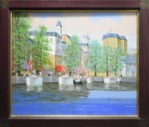 Art hand Auction Painted directly by the artist. Oil painting! Hirohisa Nabeta No. 20 Port Town Landscape [Masamitsu Gallery], painting, oil painting, Nature, Landscape painting