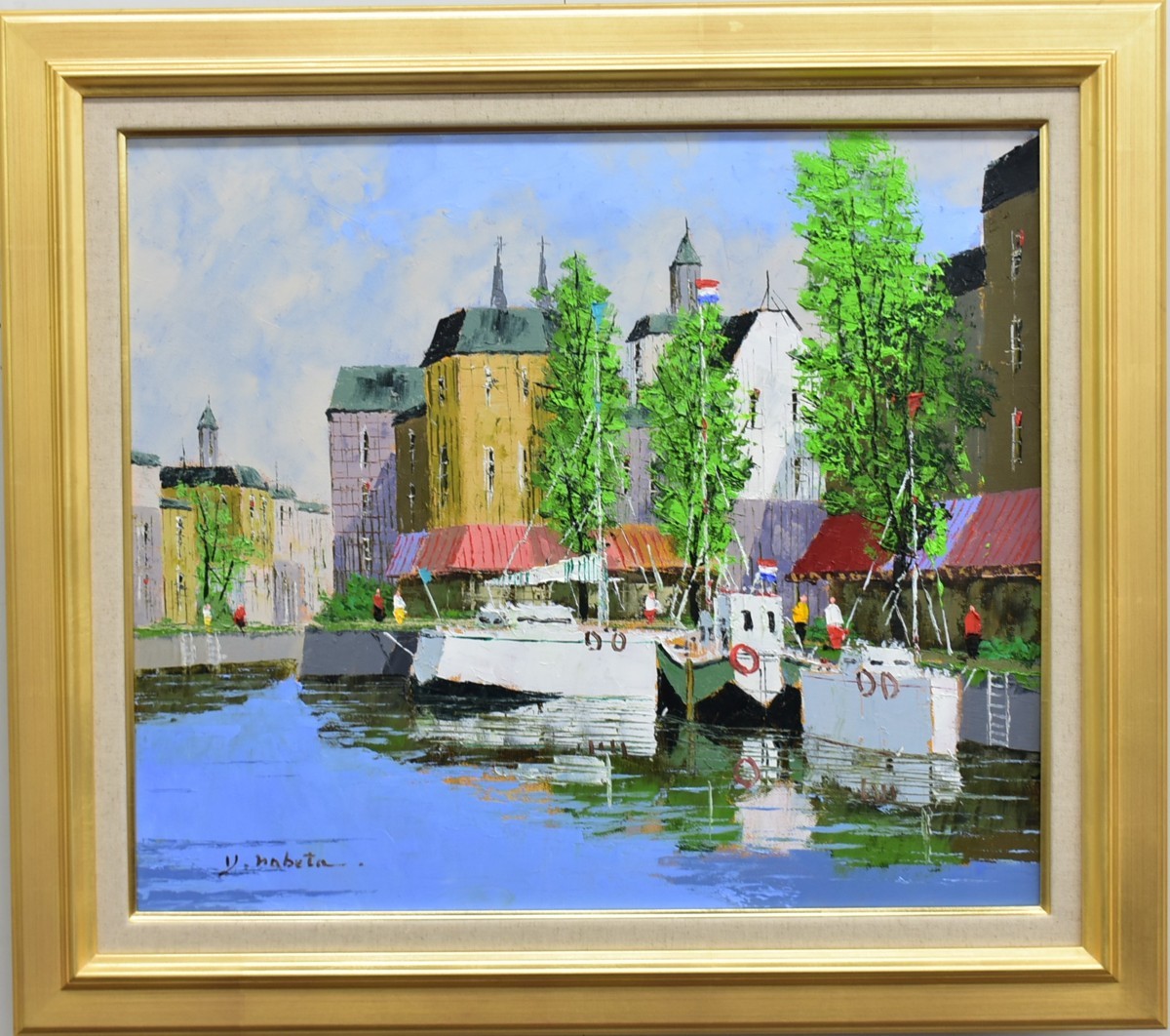 New work! Painted directly by a painter. Oil painting by Hirohisa Nabeta Canal Town (Amsterdam) 10F [Masami Gallery], Painting, Oil painting, Nature, Landscape painting