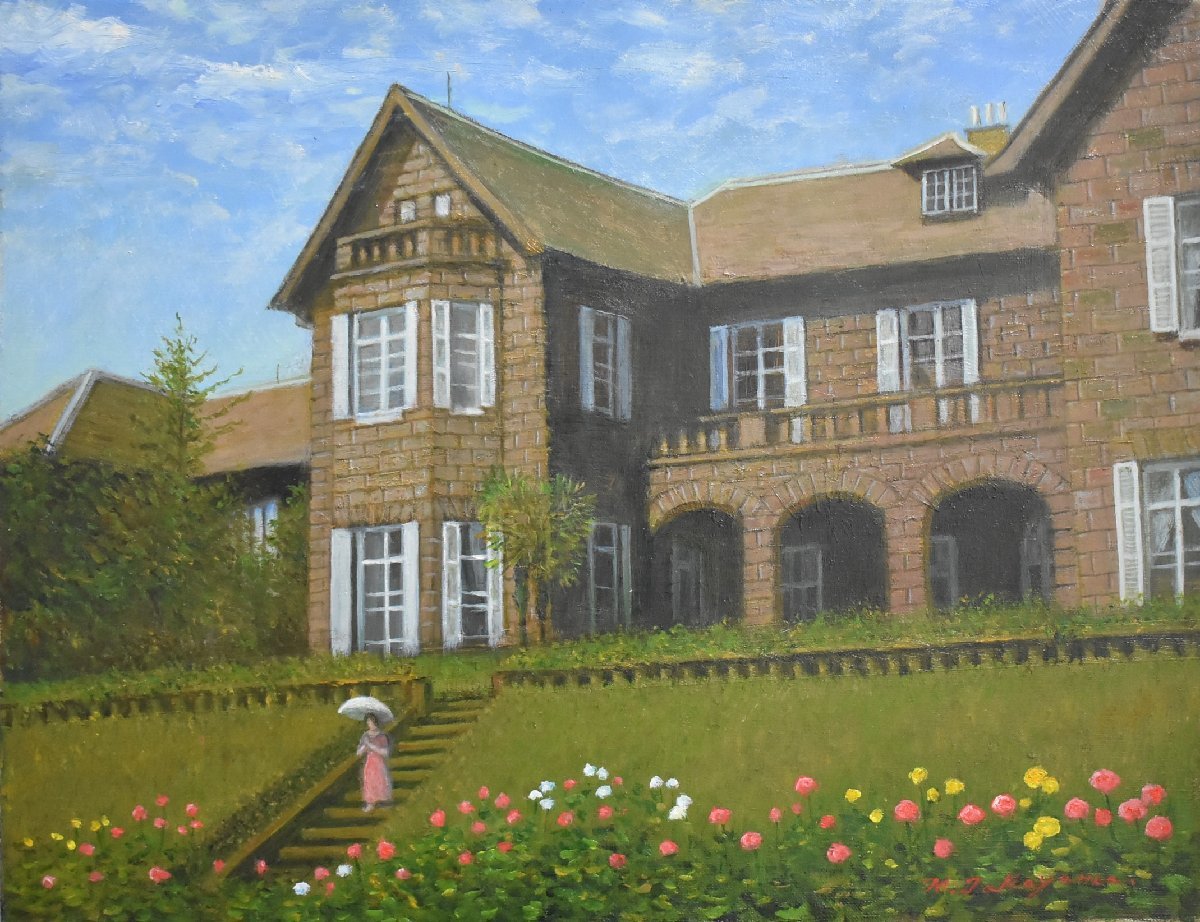 La pintura fue realizada cuidadosamente por miembros de la Asociación de Arte Nika y deja una fuerte impresión en los espectadores. ¡Es una pintura maravillosa! Pintor popular de estilo occidental, Shosuke Takayama, No 6, Antiguos jardines Furukawa con rosas otoñales en flor [Galería Masami], Cuadro, Pintura al óleo, Naturaleza, Pintura de paisaje