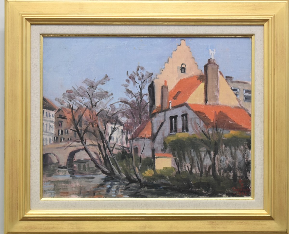 It is a wonderful work that is rich in emotion and depicts the painter's breath with a soft touch! Kazuo Takeuchi No. 6 Early Spring Bruges Oil Painting [Masamitsu Gallery], painting, oil painting, Nature, Landscape painting