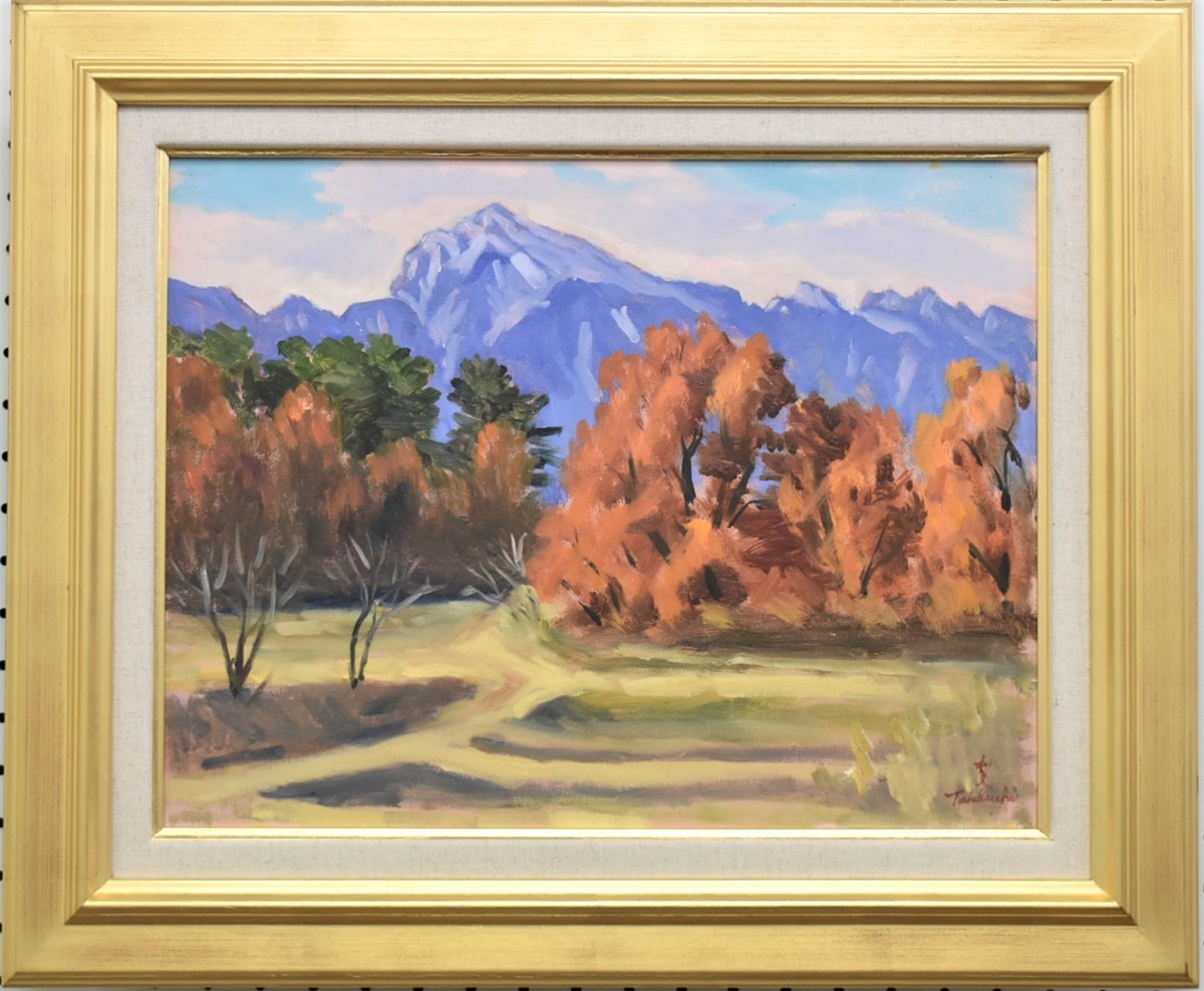 It is a wonderful work that is rich in emotion and depicts the painter's breath with a soft touch! Kazuo Takeuchi No. 6 Late Autumn Mt. Kaikoma Oil Painting [Masamitsu Gallery], painting, oil painting, Nature, Landscape painting