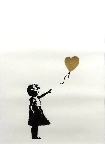 Anonymous artist BANKSY Girl with gold Balloon Silkscreen WCP (Foundation) stamped, no ed [Masamitsu Gallery], artwork, print, silk screen
