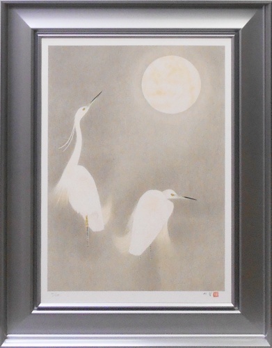 Dies ist ein elegantes Werk mit einem beliebten Design der mit dem Order of Culture ausgezeichneten Künstlerin Shoko Uemura. Die Lithographie „Moon ist auf 250 Exemplare limitiert [Masamitsu Gallery, 5000 Artikel im Angebot!], Kunstwerk, drucken, Lithographie, Lithographie