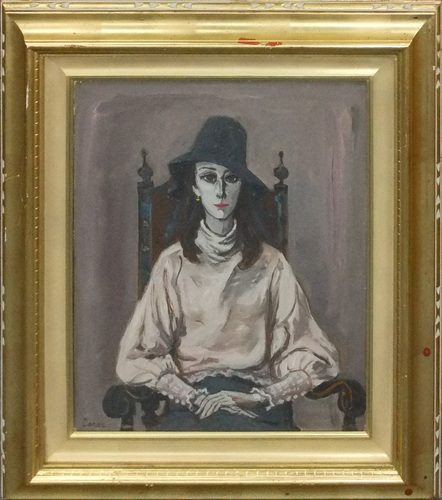 她是艺术学院的成员, 并继续描绘女性的内心生活。油画寺岛龙一 Chapeau Noir No. 8 [Masamitsu Gallery] 成立 53 年前, 它是东京最大的美术馆之一。*, 艺术品, 绘画, 粉彩画, 蜡笔画