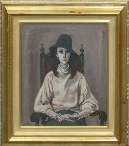 Art hand Auction 日本艺术院会员, 他继续描绘女性的内心世界。寺岛龙一的油画, Chapeau Noir No.8 [精工画廊] 创立53周年, 它是东京最大的艺术画廊之一。*, 艺术品, 绘画, 粉彩画, 蜡笔画