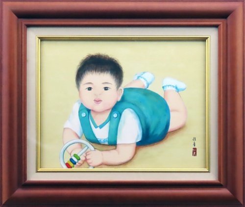 Dies ist ein seltenes Stück, das ein entzückendes Baby darstellt. Beim Anblick wird Ihnen ein warmes, wohliges Gefühl überkommen. Yoshika Shimizu, Nr. 8 Krabbeln [Masami Gallery], Malerei, Japanische Malerei, Person, Bodhisattva