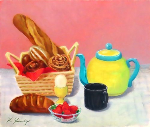 It is painted in pale colors, It will create an elegant atmosphere wherever you display it. Yoshika Shimizu, No. 8 Still Life with Bread and Pot [Masami Gallery], Painting, Oil painting, Still life