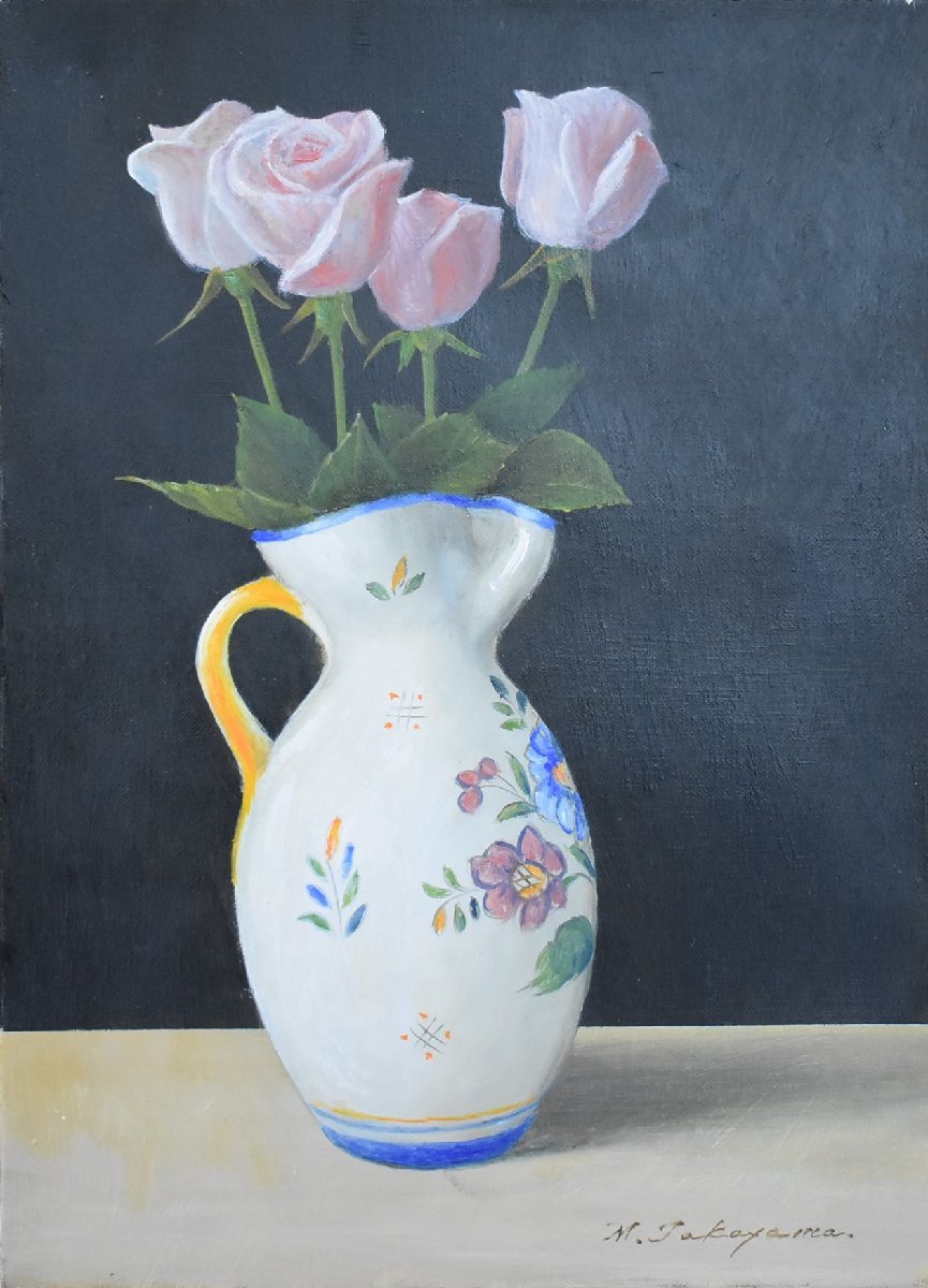 This painting is carefully done by members of the Nika Art Association and will impress anyone who sees it. It's a wonderful painting! New work by popular Western painter, Akira Takayama, No. 4 Roses and Spanish Vase [Masami Gallery], Painting, Oil painting, Still life