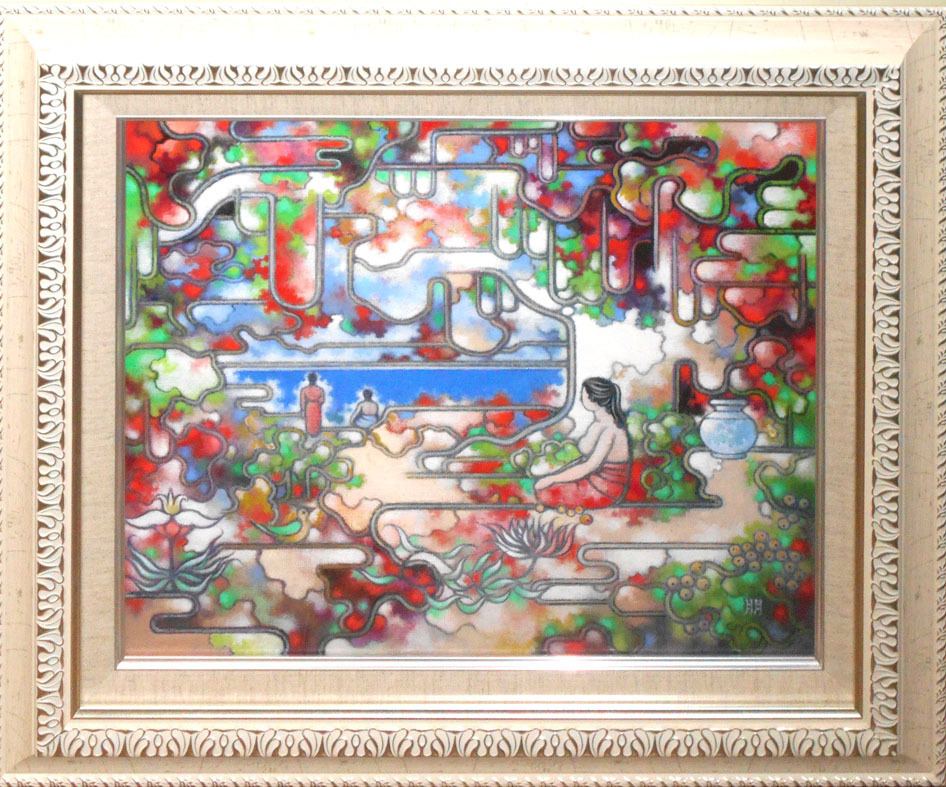 ノスタルジックで夢の世界のに迷い込んだ, 物語のような楽しい作品です! 島田武朋 ｢秘境の朝｣ 油彩画 10F【正光画廊】, 絵画, 油彩, 抽象画