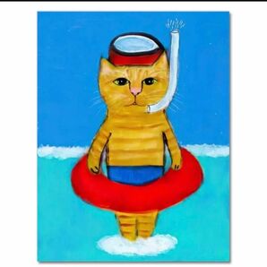 アートポスター　インテリア雑貨　小物　リビング　玄関　トイレ　海　猫　海水浴　レトロ　猫好き　シュール　夏休み