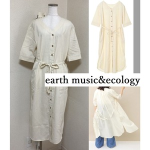  с биркой Earth Music & Ecology передний кнопка One-piece длинный талия лента короткий рукав белый F