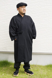 【ひめか】 作務衣 ウールコート 日本製 5080 黒Ｌ