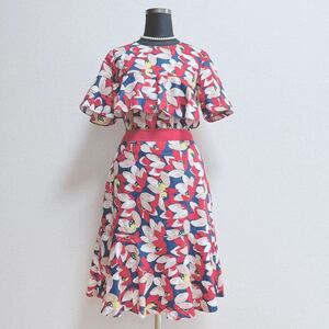 SONIA RYKIEL Collection ソニアリキエル コレクション◆フラワープリント セットアップ38 花柄 フリルブラウス 膝丈スカート スーツ