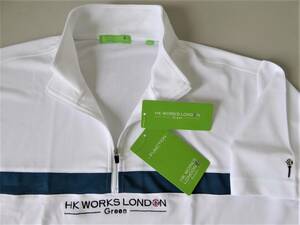 HK WORKS LONDON GOLF 吸水速乾 UV対策 ストレッチ機能 ハーフジップ半袖シャツ　LL　白　①