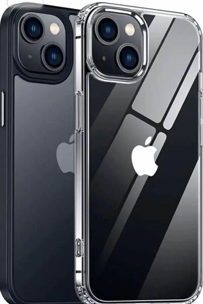 iPhone14 用 ケース クリア 黄ばみ防止 半透明 ブラック マット シンプル 2セット カバー