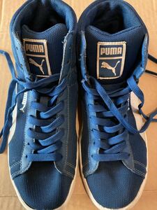 プーマ PUMA ハイカット スニーカー 青 シンプル ブルー 24 靴 軽い レア! スポーツ 春夏 中学 高校 女子