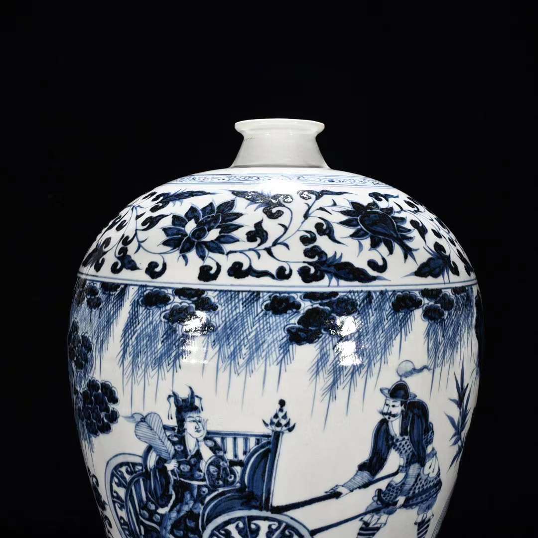 元時代青花染付人物文梅瓶唐物中国美術工芸品高さ41.5cm 直径24cm