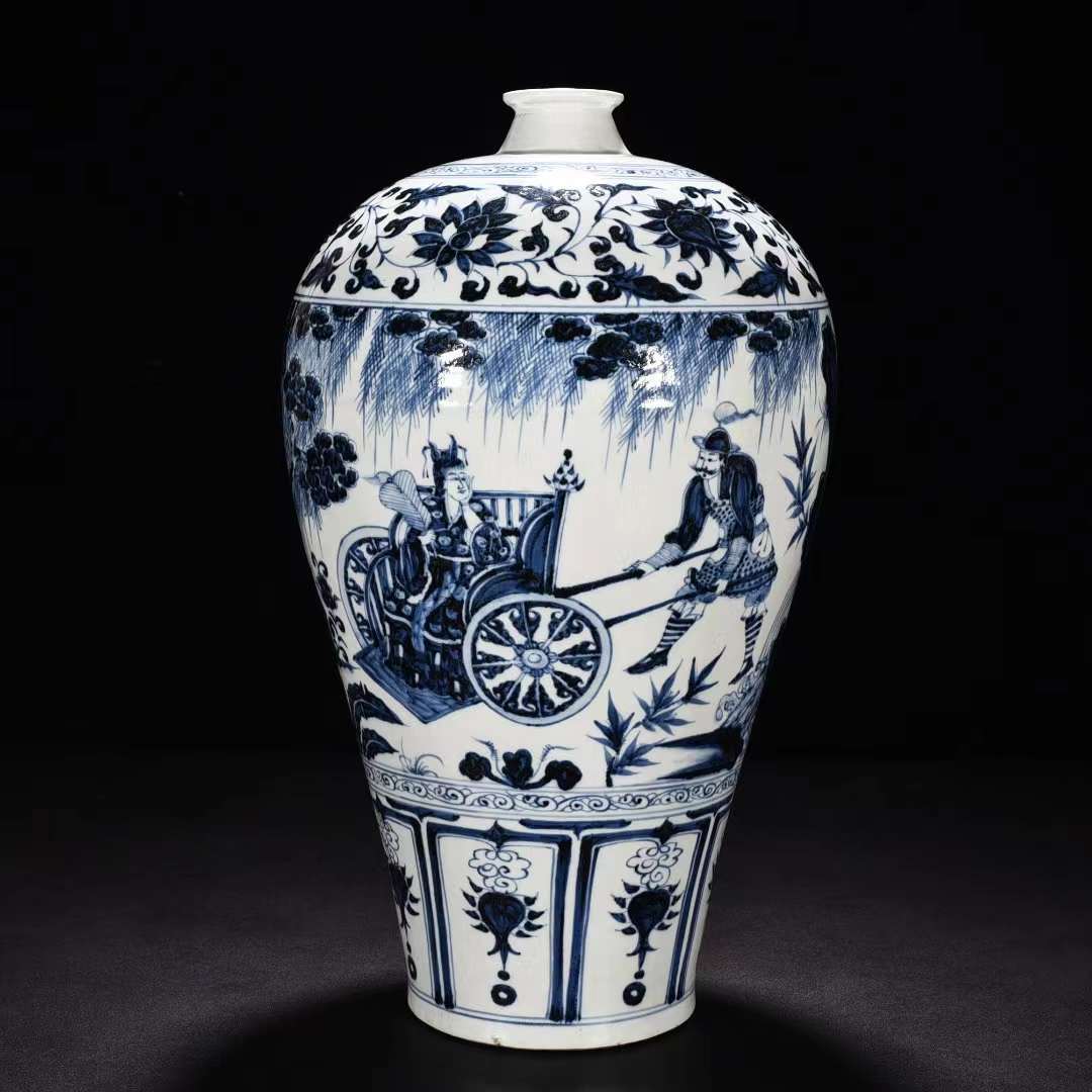 元時代青花染付人物文梅瓶唐物中国美術工芸品高さ41.5cm 直径24cm