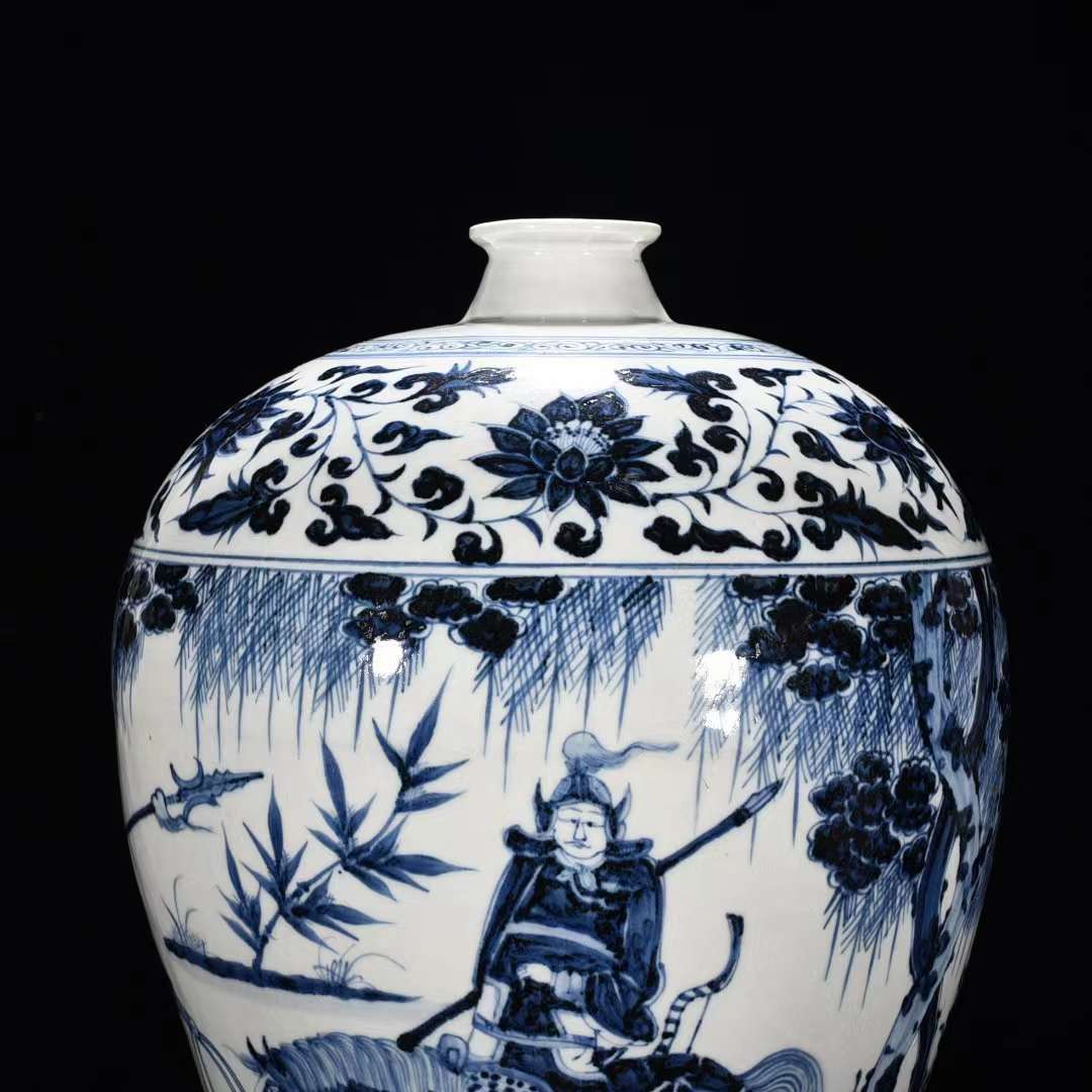 元時代青花染付人物文梅瓶唐物中国美術工芸品高さ41.5cm 直径24cm