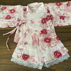 浴衣ドレス 花柄　桜　ベビー服　ワンピース浴衣　キッズ浴衣　サイズ80 美品 甚平