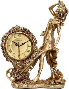 古典的な レトロなデスク時計 静かな ティックなテーブル クロック アナログ 家の装飾的な時計 ゴールドアンティーク樹脂置時計