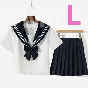 [ limited time sale middle ]L size new goods short sleeves uniform high school lady's W/B