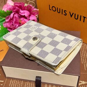 ★美品★LOUIS VUITTON ルイヴィトン　ポルトフォイユ・ヴィエノワ　ダミエ　アズール　がま口財布