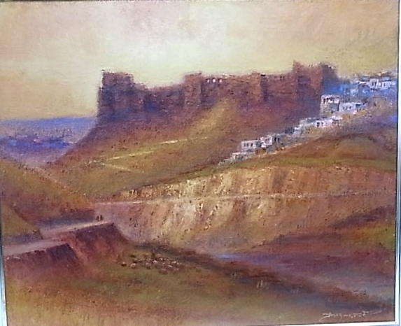 H0055 – peinture à l'huile de paysage, authenticité garantie, Hiroaki Matsuo, sud de la jordanie, vieux château Kerak, cadre n ° F20, peinture, peinture à l'huile, Nature, Peinture de paysage