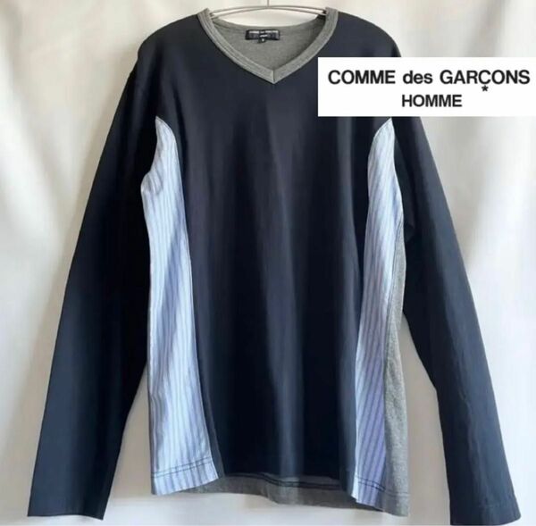 【新品】COMME des GARONS HOMME コムデギャルソンオム バイカラー&ストライプ ロングスリーブカットソー 